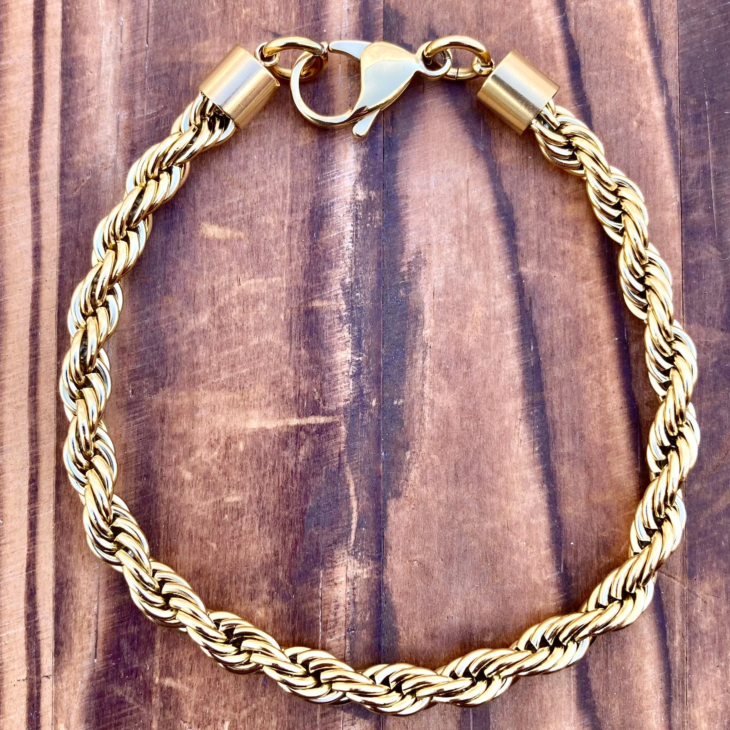 Rope Chain 6mm Bracelet- Gold - B164 - Image 3