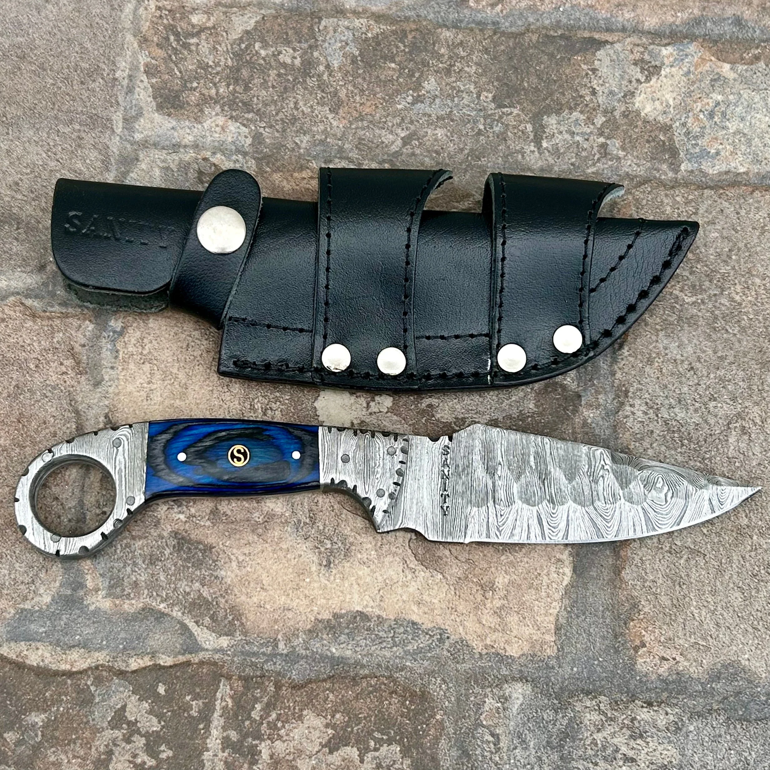 9" Al Capone - Blue & Black Wood - Damascus - Horizontal & Vertical Carry - PE05 - Image 7