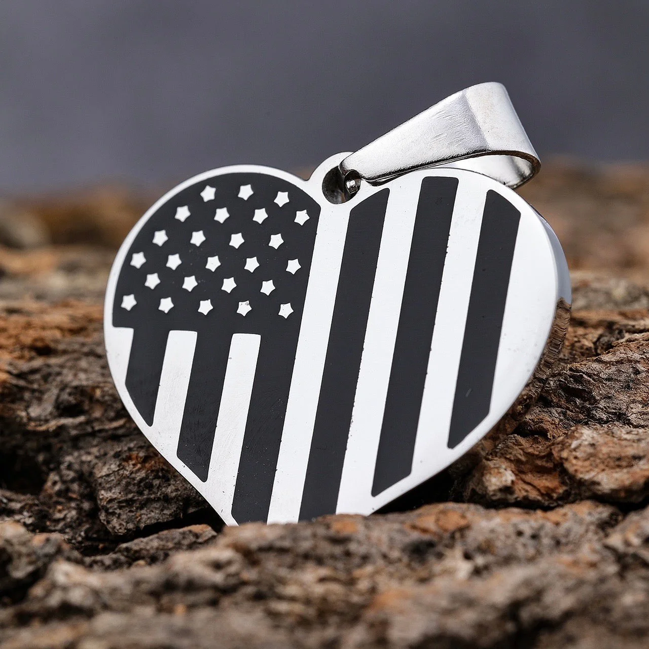 American Flag Heart Black & Silver - Pendant - SLC777 CLEARANCE - Image 3
