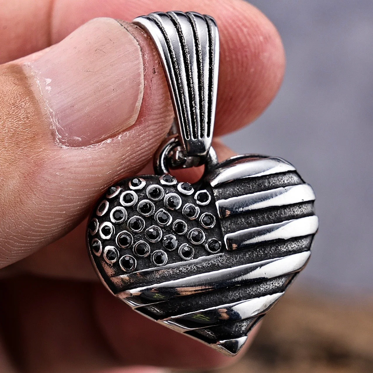 American Flag Heart - 3D Stainless - Pendant - Rope Necklace or Omega - 303 - Image 4