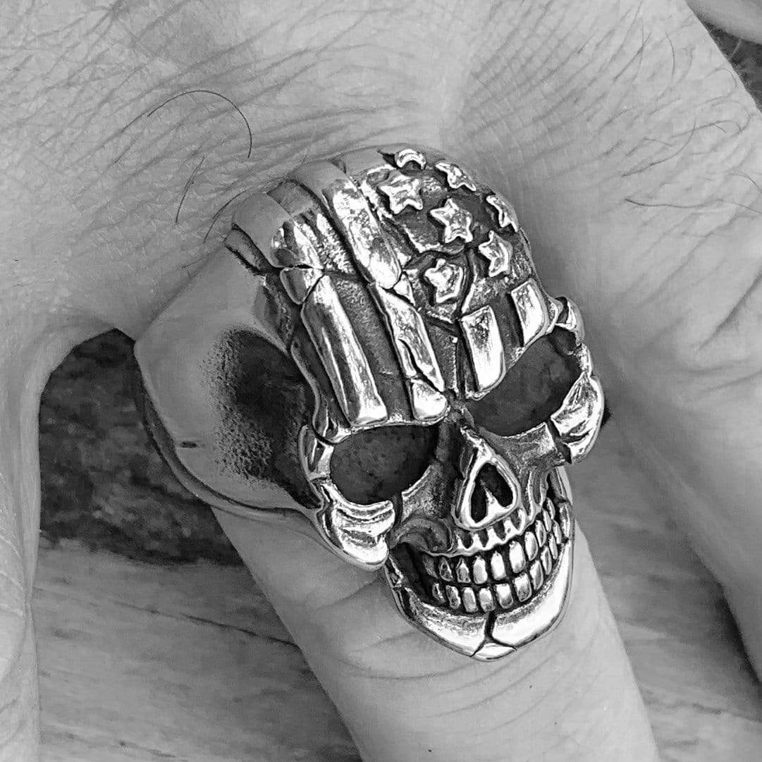 "Bone Crusher" - American Flag Skull Ring - R103 - Image 3