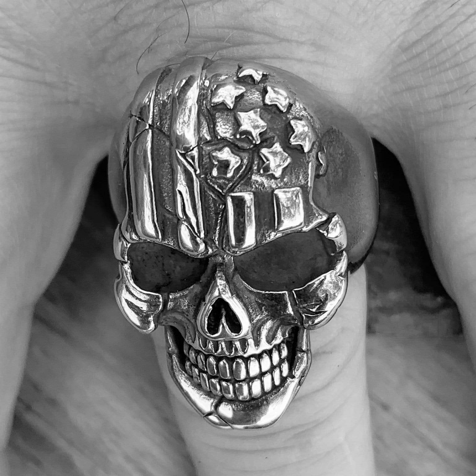 "Bone Crusher" - American Flag Skull Ring - R103 - Image 4