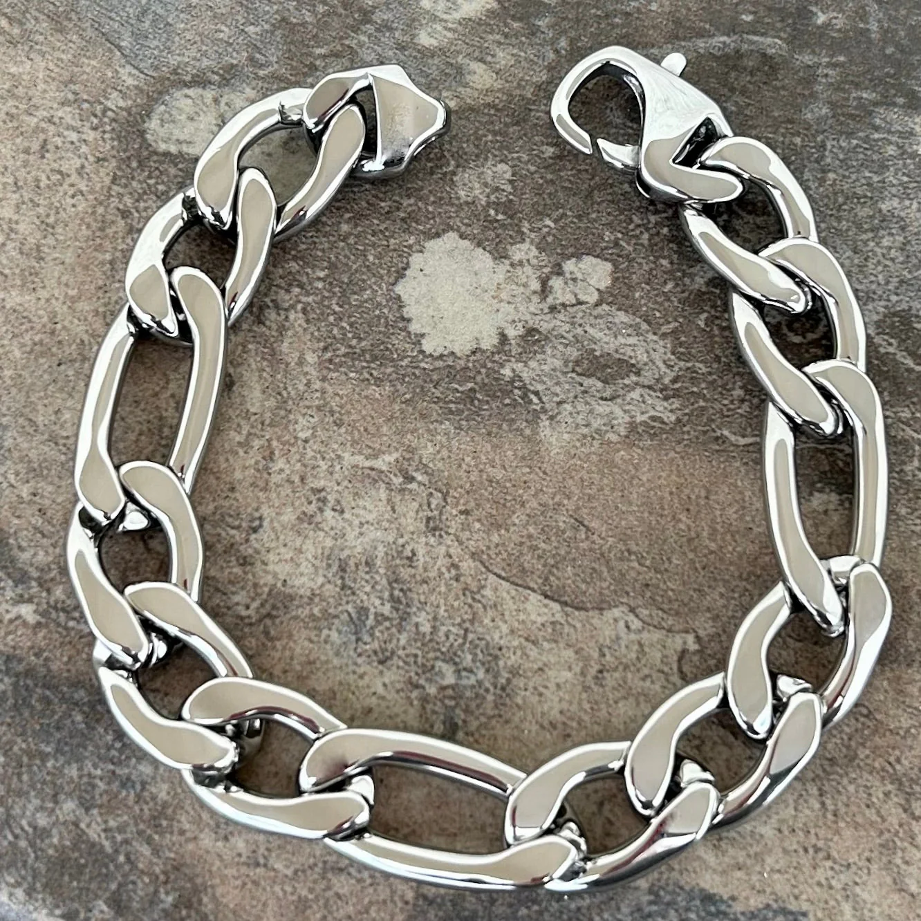 Bracelet Figaro - 1/2" Classic - Polished Silver Sicilian - FB207 - Image 3
