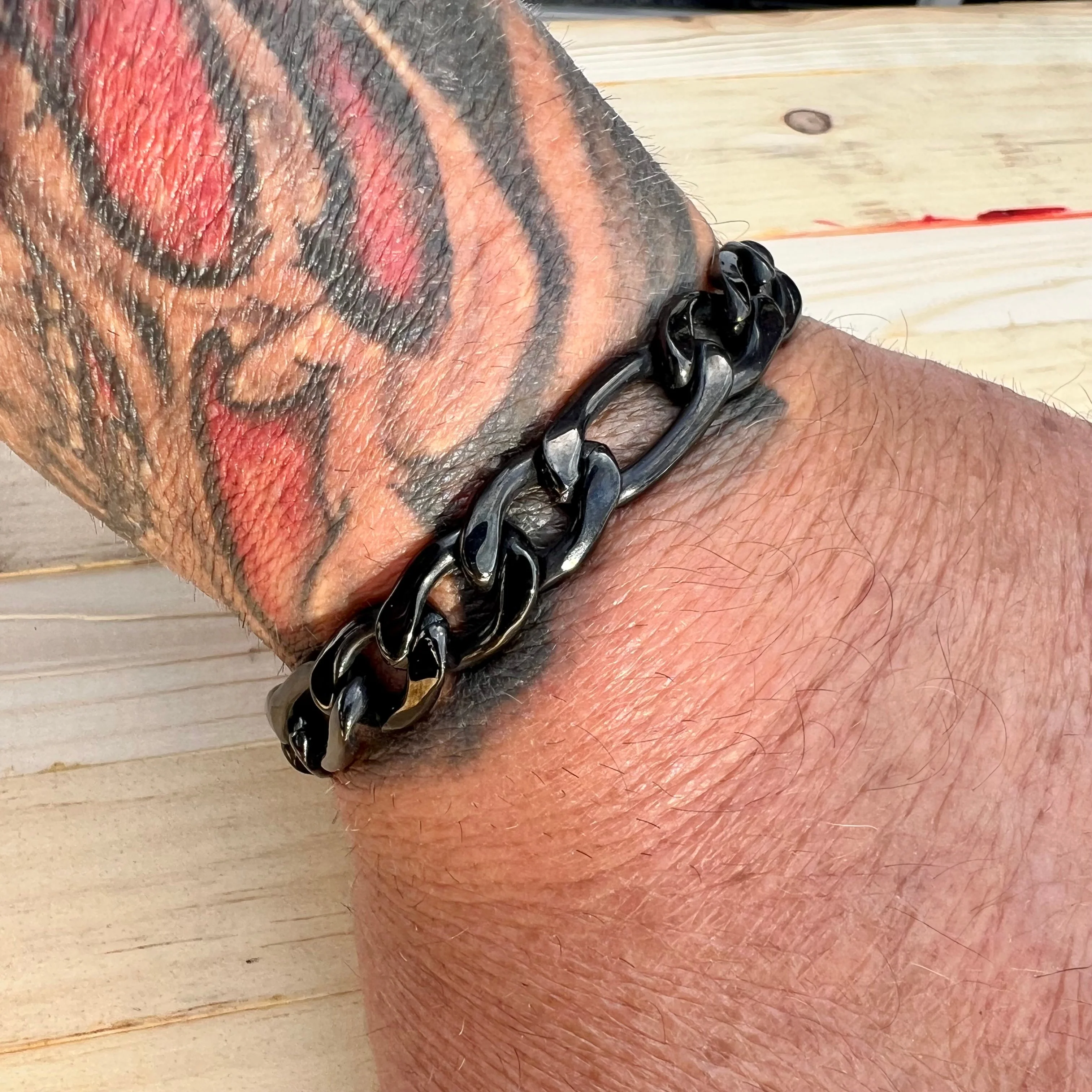 Bracelet Figaro - 1/4" Custom - Polished Black Sicilian - FB404 - Image 3