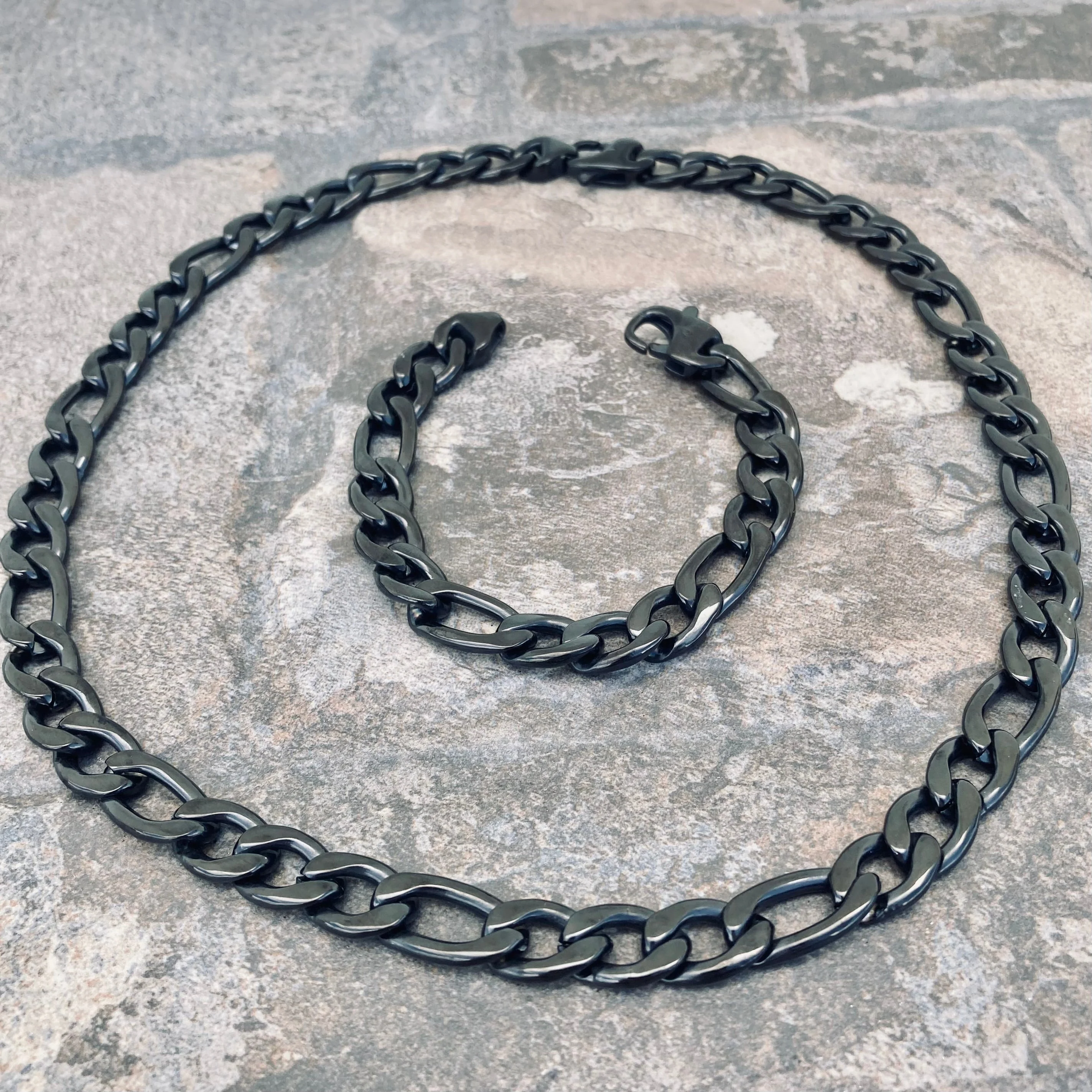 Bracelet Figaro - 1/4" Custom - Polished Black Sicilian - FB404 - Image 4