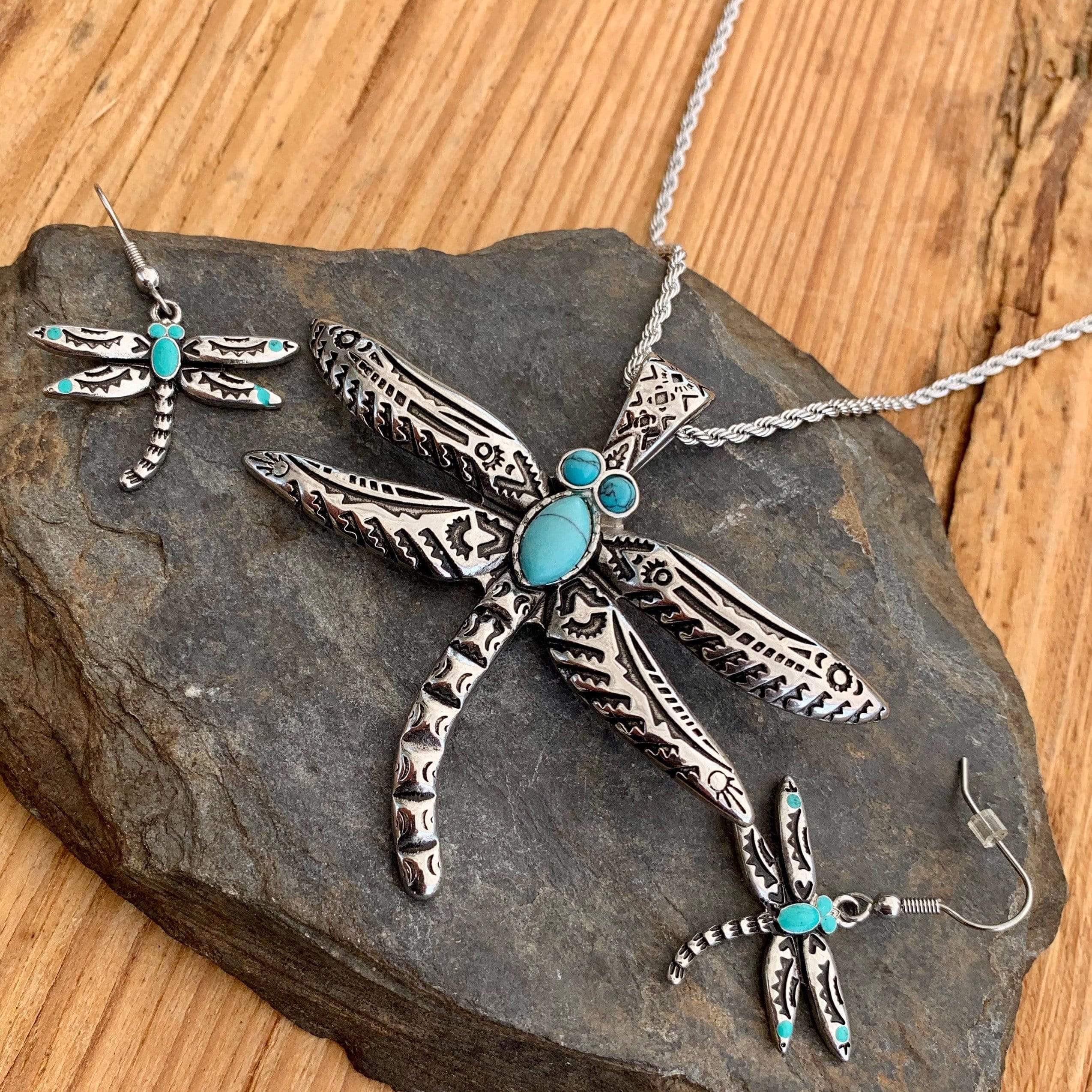 Dragonfly Turquoise Pendant - Rope Necklace or Omega - SK2530 - Image 3