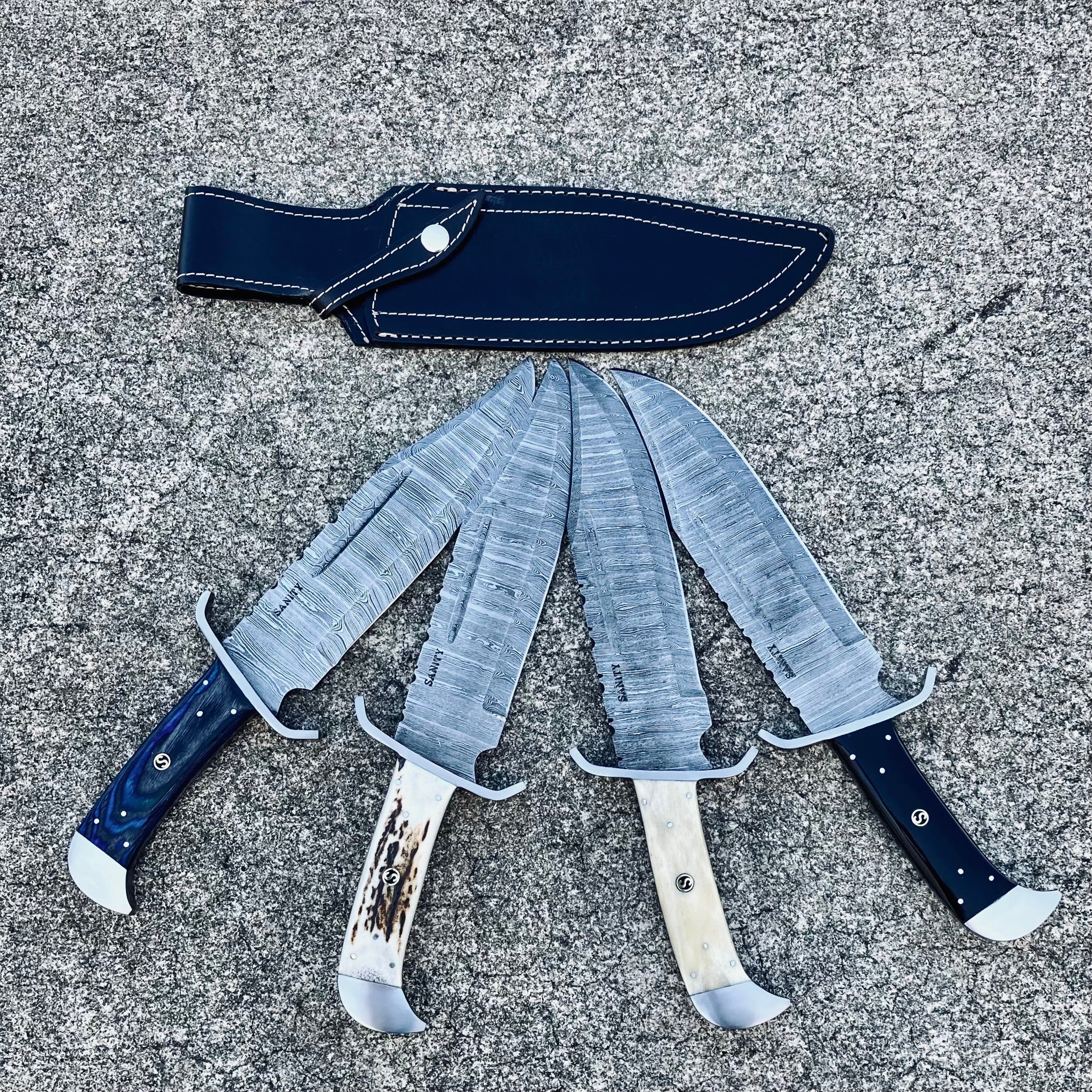 14” Jim Bowie - Blue & Black Wood - Damascus - Vertical Carry - JBSC4 - Image 4