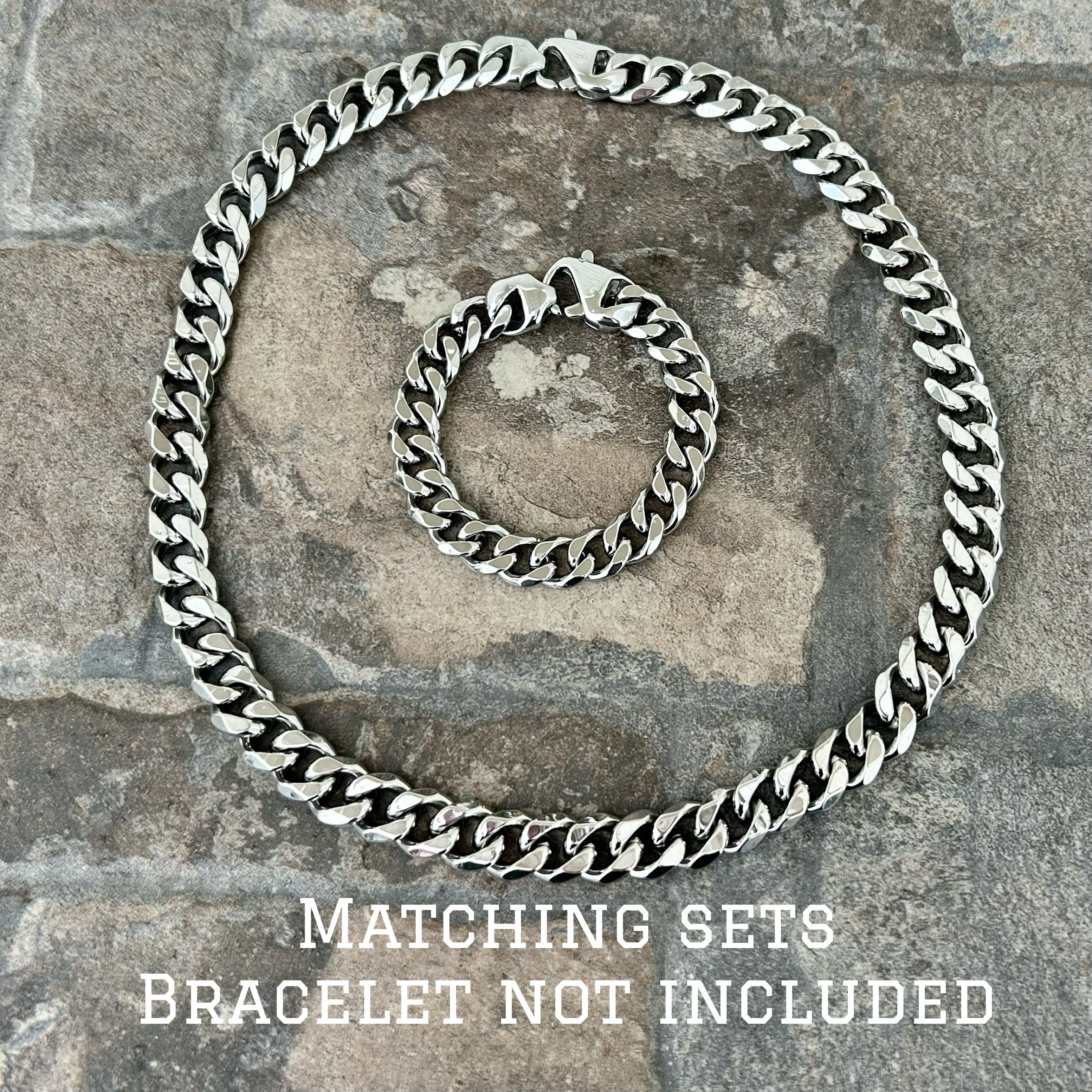 Necklace Cuban - 1/2" Classic - Polished Silver Havana - CN201 - Image 4