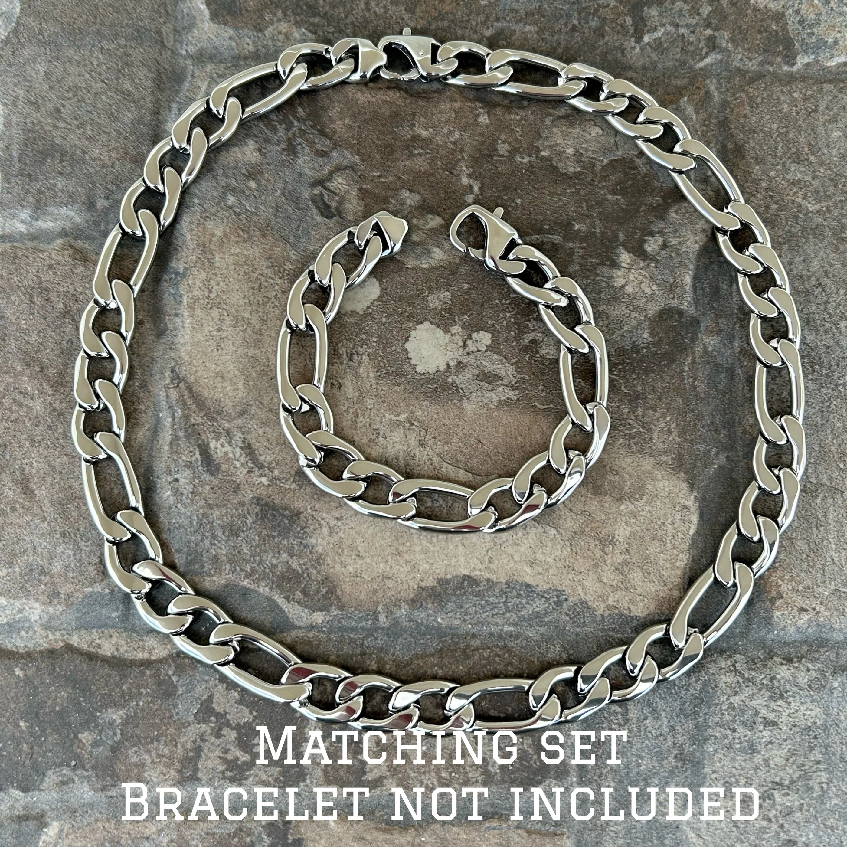 Necklace Figaro - 1/2" Classic - Polished Silver Sicilian - FN207 - Image 3