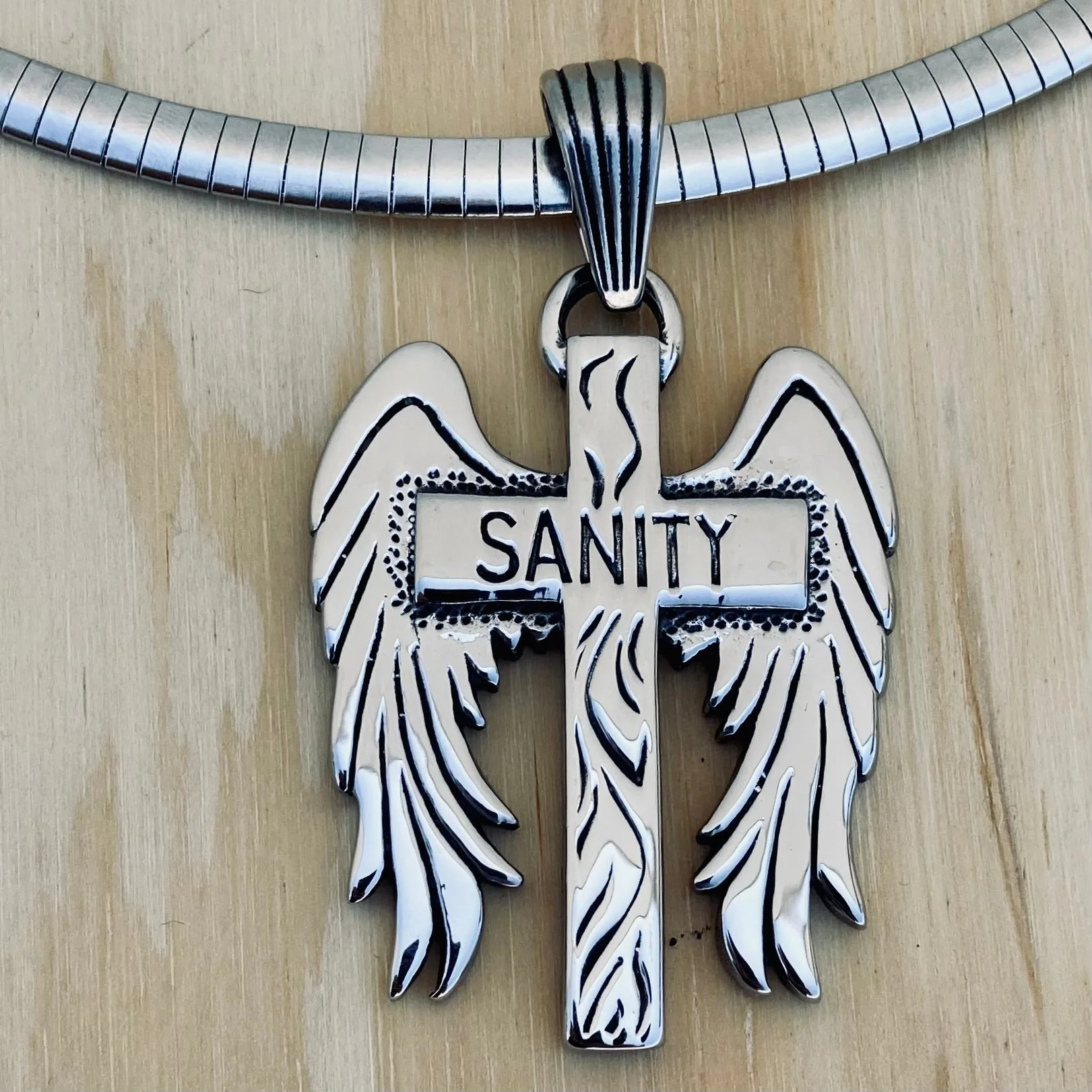 Sanity Wing Cross Pendant - Rope Necklace or Omega - SK2600 - Image 3