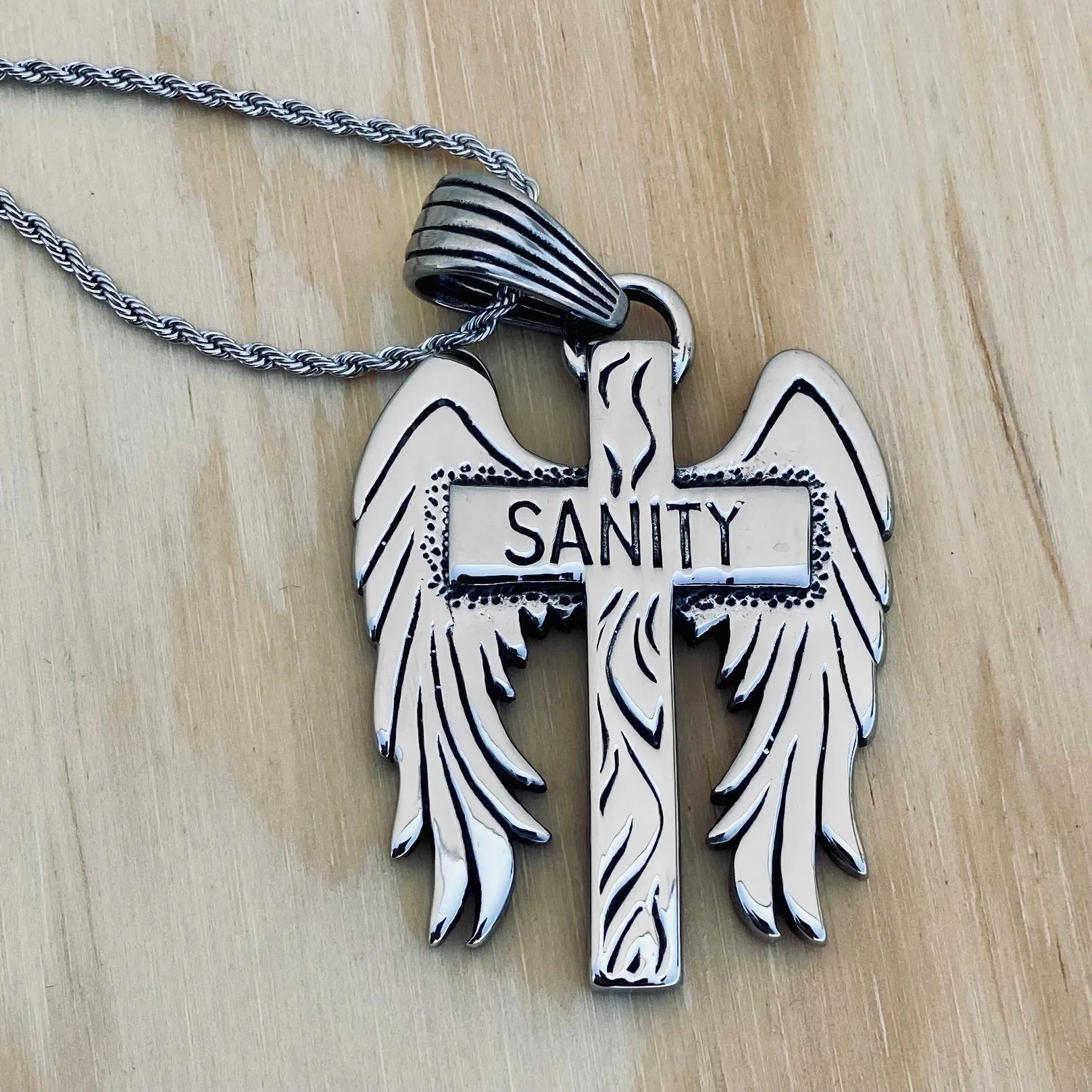 Sanity Wing Cross Pendant - Rope Necklace or Omega - SK2600 - Image 4