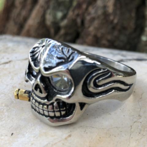 Skull Biker Ring W/ Glass Eye - R63 - Image 3