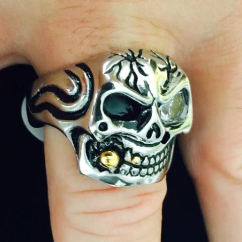 Skull Biker Ring W/ Glass Eye - R63 - Image 4