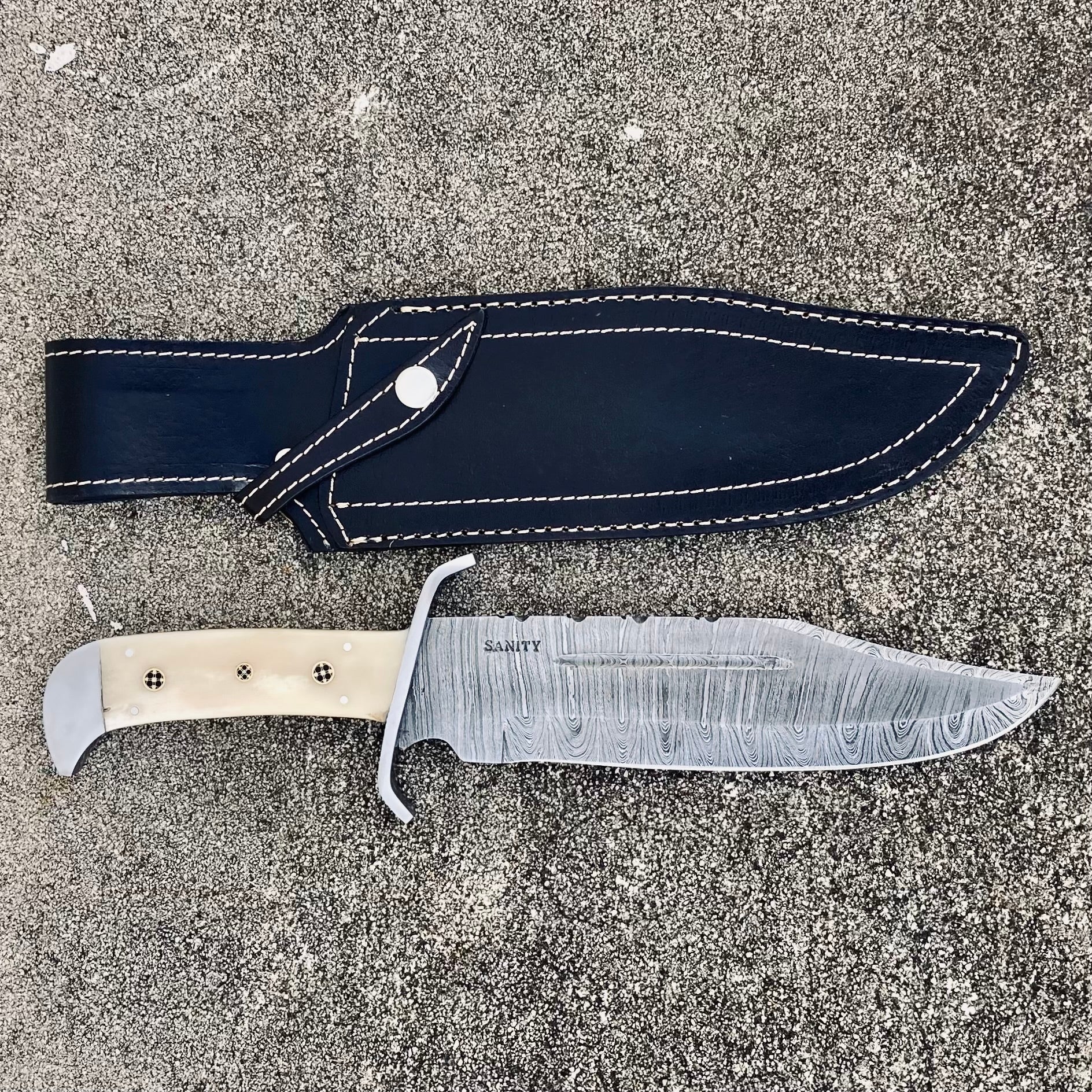 14” Jim Bowie - Bone - Damascus - Vertical Carry - JBSC2 - Image 3