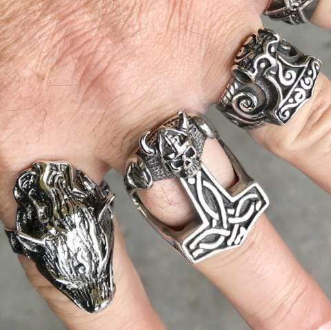 Thor's Hammer Ring - Viking Skull Ring - R75 - Image 3